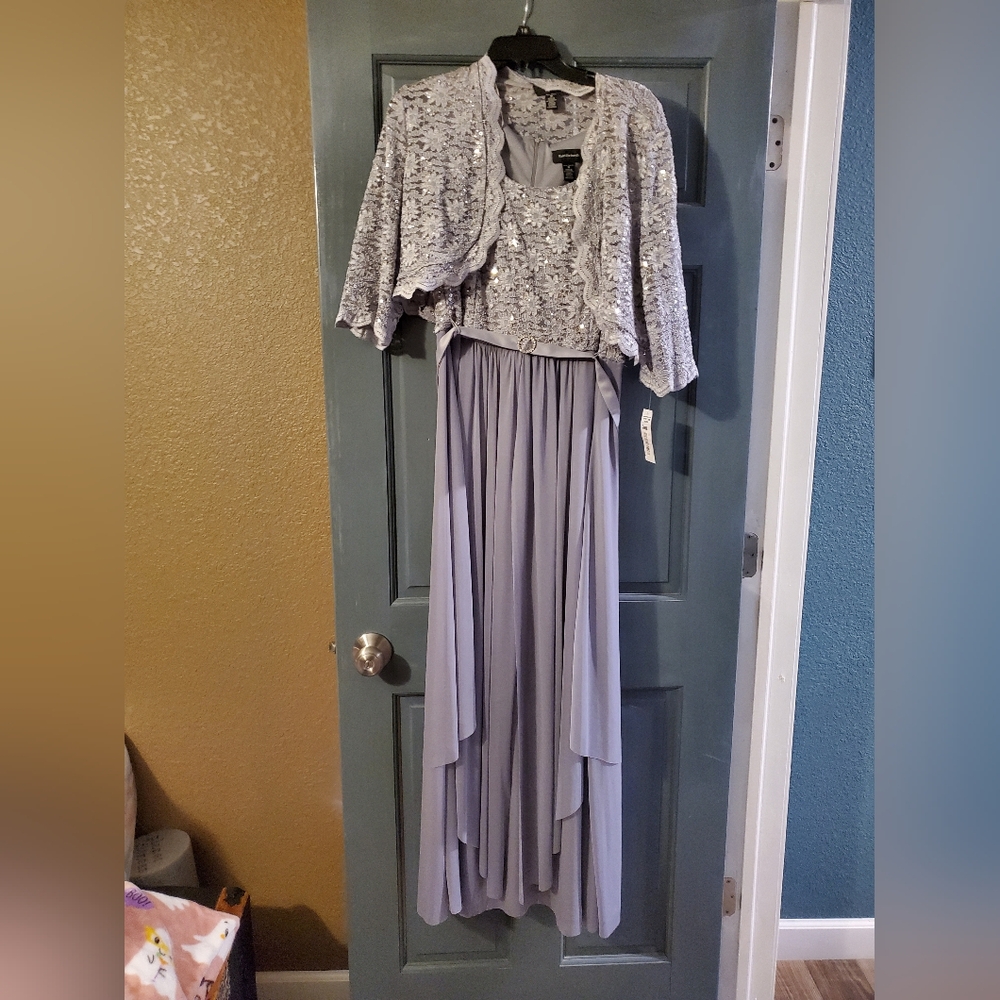 Elegant Silver and Gray Gown with Jacket